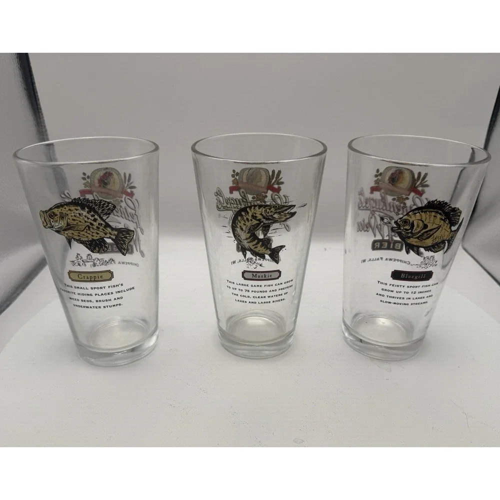 Leinenkugels Beer Glasses Fish Series Crappie, Musky And Bluegill Set Of 3